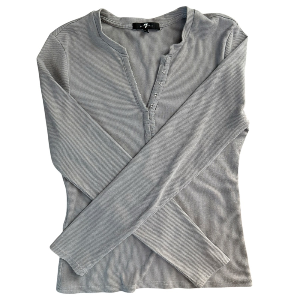 7 For All Mankind Ribbed Henley Shirt with Hook Closure – M